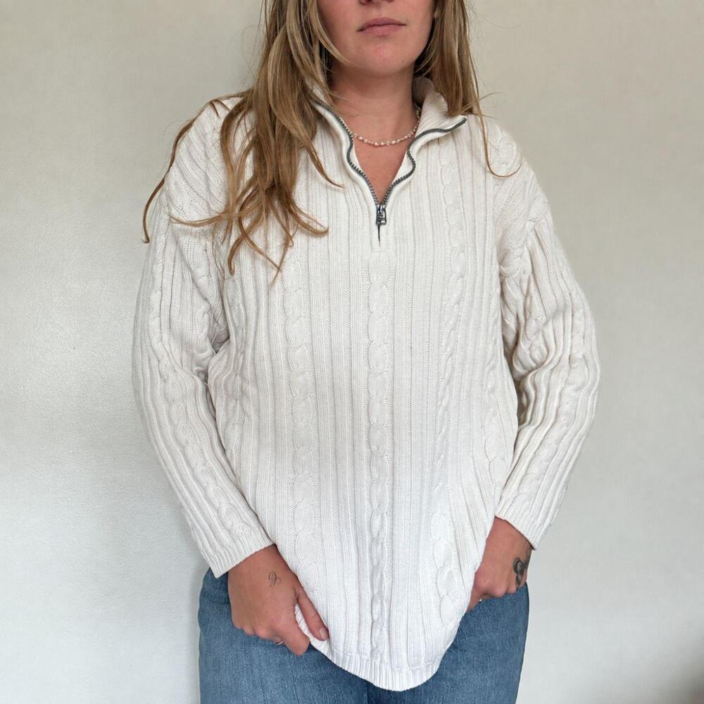 Liz & Co. 1990s Cable Knit Quarter-Zip Sweater
